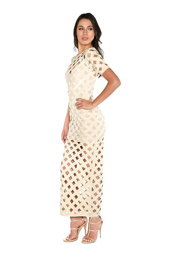 WOW COUTURE SHEER BANDAGE MAXI DRESS