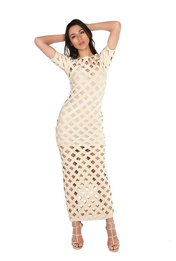 WOW COUTURE SHEER BANDAGE MAXI DRESS